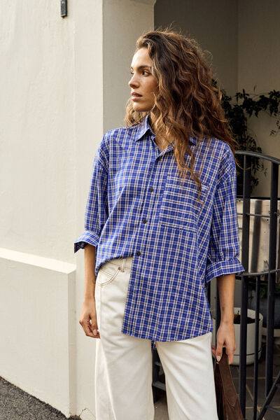 Peta Oversized Shirt, POLO BLUE CHECK