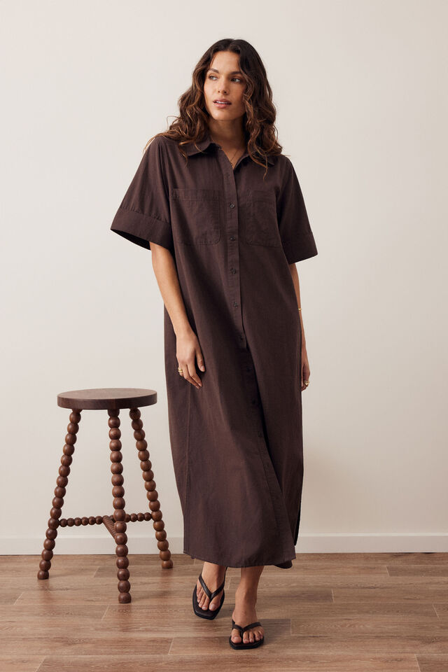 Samara Midi Shirt Dress, BITTER CHOC