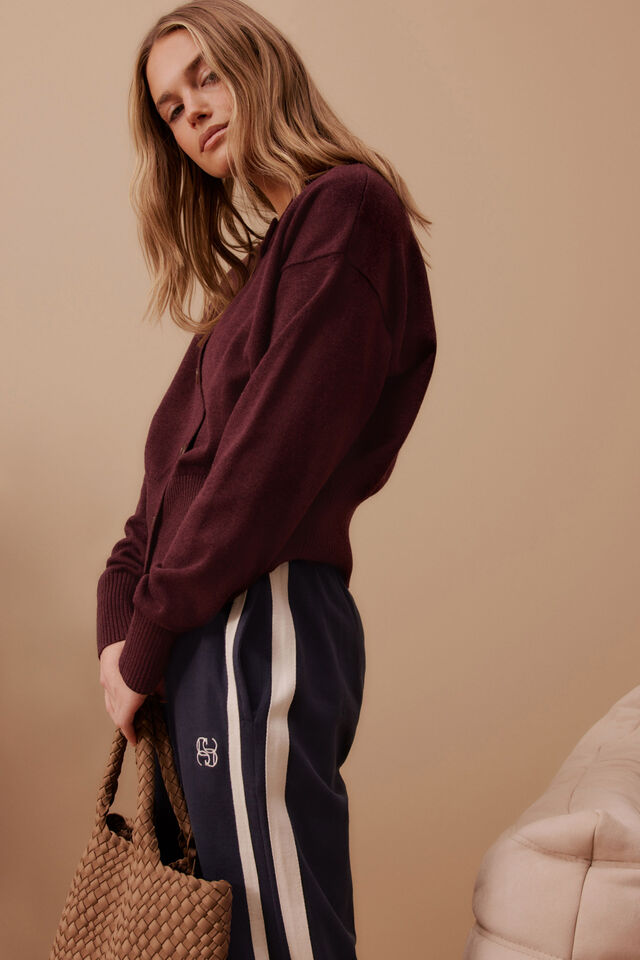 Soft Crew Cardi, WINE