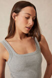 Contour Rib Square Neck Tank, GREY MARLE - alternate image 4