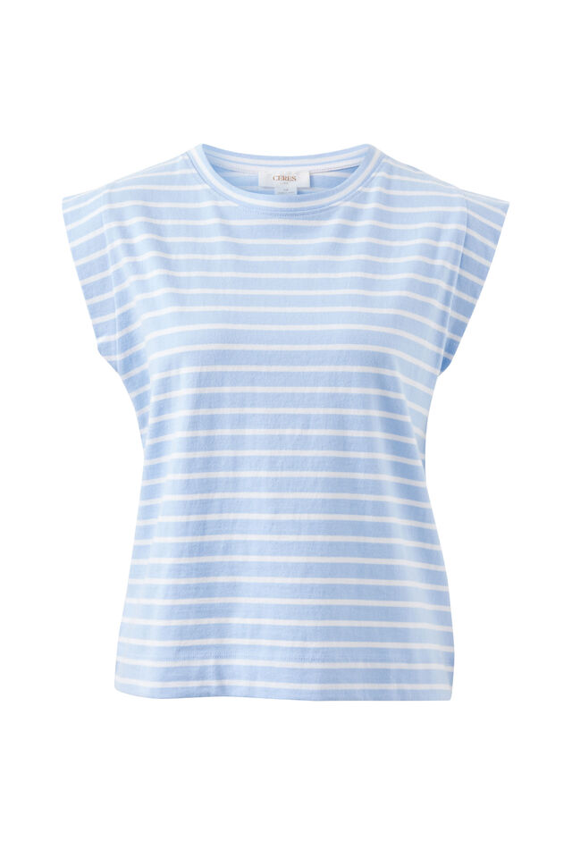 Esme Extended Shoulder Tee, CHINA BLUE/WHITE STRIPE