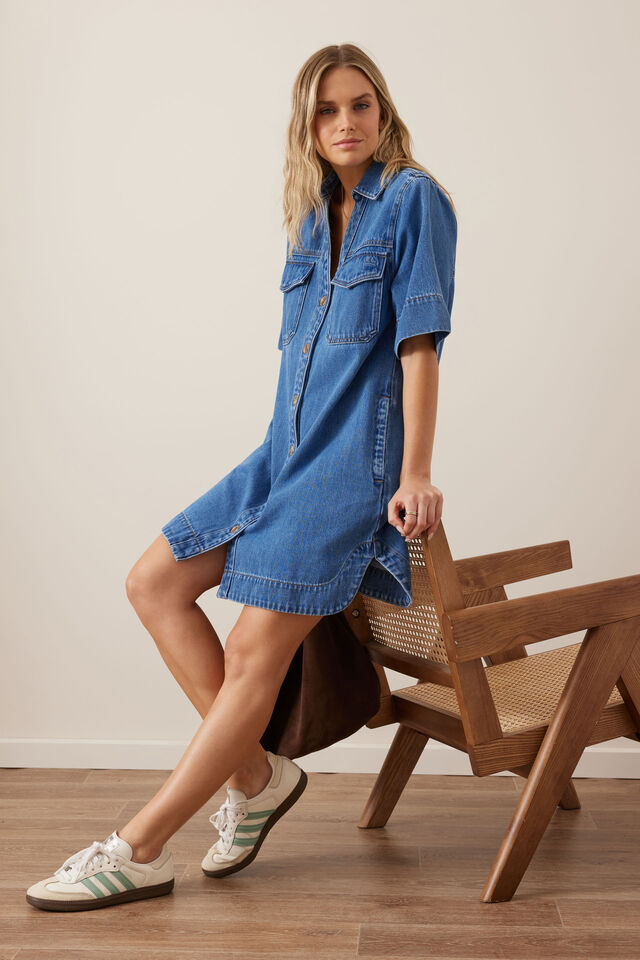 Bonnie Relaxed Shirt Dress, FRESH INDIGO