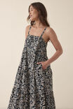 Strappy Tiered Midi Dress, BLACK PAISLEY FLORAL RESCUED FABRIC - alternate image 5