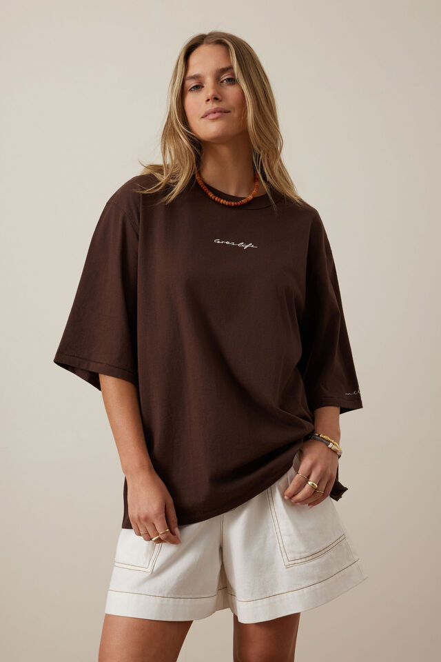 Liv Oversized Tee, CHOCOLATE/CERES SCRIPT