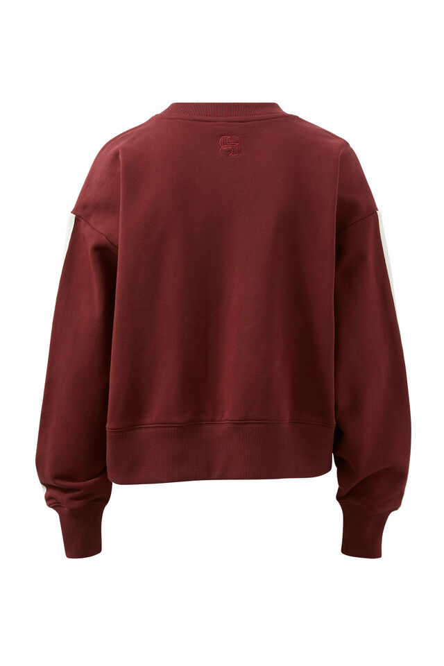 Sasha Sporty Slouchy Crew, BURGUNDY SIDE STRIPE