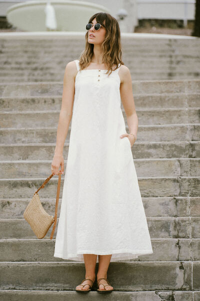 Folk Midi Dress, WHITE