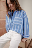 Oversized Poplin Shirt, CLASSIC BLUE TRIPLE STRIPE ORGANIC COTTON - alternate image 1