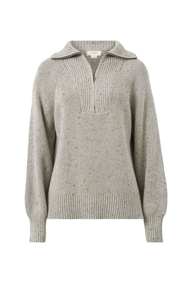 Slouchy Zip Knit, LIGHT GREY NEP