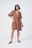 Check Smock Dress In Textured Organic Cotton, GINGER SUMMER PINK CHECK - alternate image 1