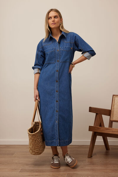 Rae Long Sleeve Midi Dress, FRESH INDIGO