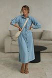 Long Sleeve Yoke Detail Midi Dress, VINTAGE BLUE - alternate image 1