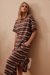 Charlotte Midi Terry Dress, CHOCOLATE WHITE STRIPE - alternate image 1