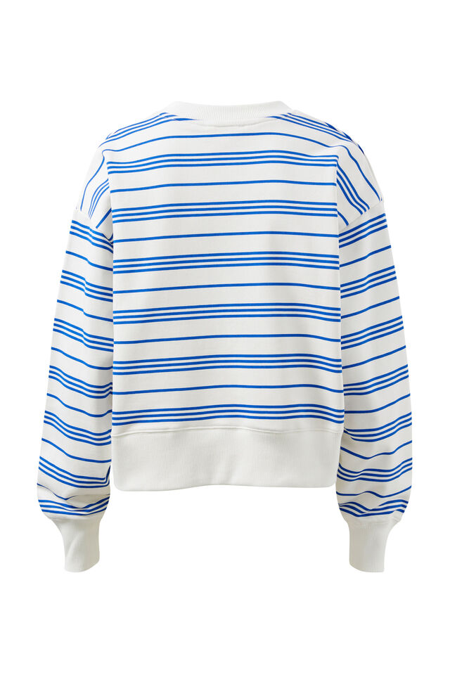 Cropped Slouchy Crew, WARM WHITE BLUE AZURE STRIPE