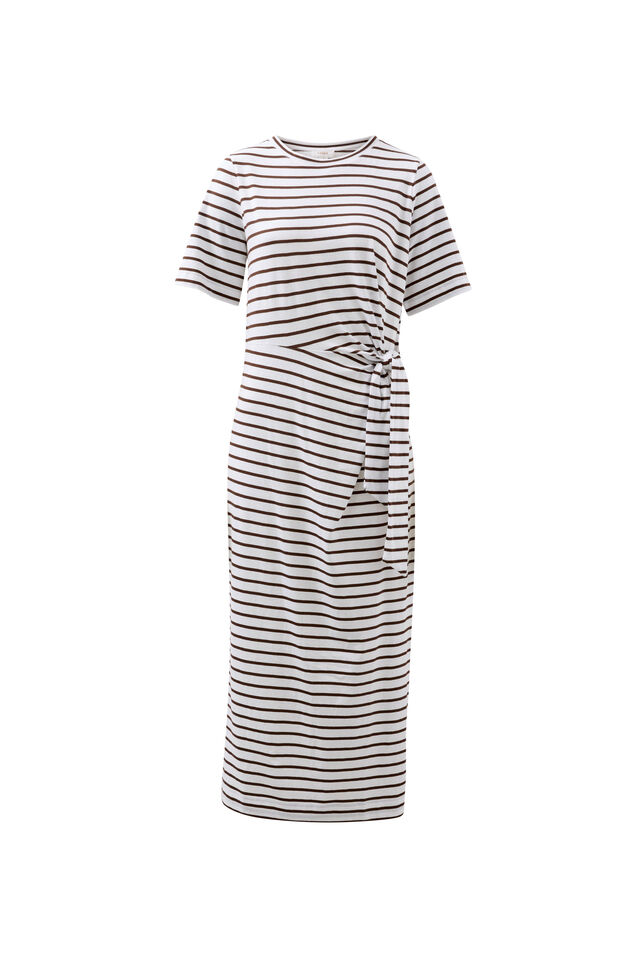 Allora Tie Midi Tee Dress, CHOC STRIPE