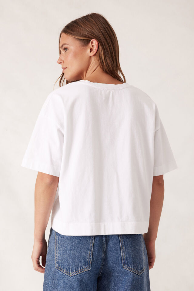 Boxy V Neck Tee, WHITE