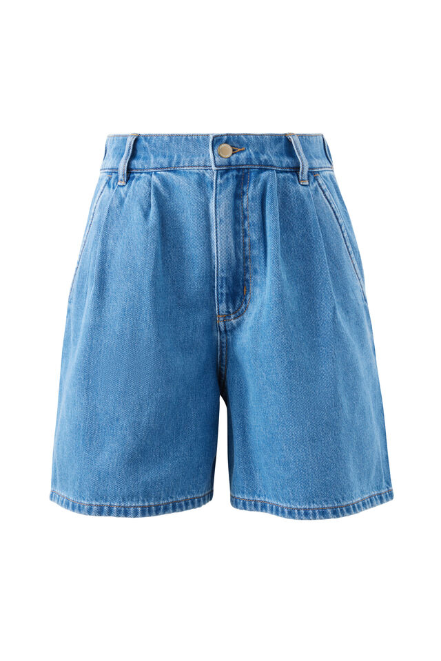 Piper Pleat Front Short, FRESH INDIGO
