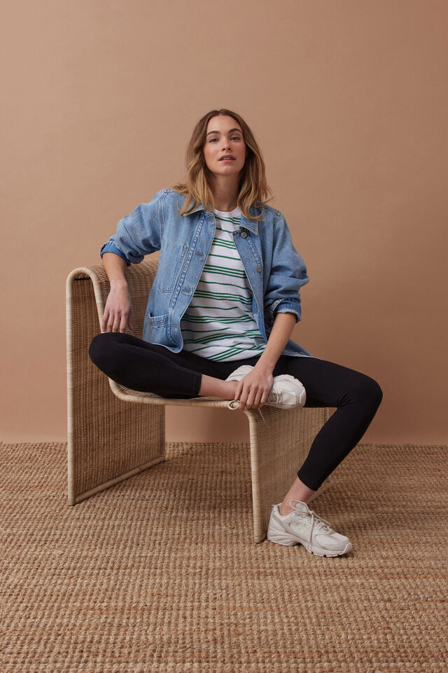 Lola Longline Step Hem Tee, KELLY GREEN STRIPE