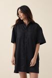 Linen Mini Shirt Dress, BLACK - alternate image 5