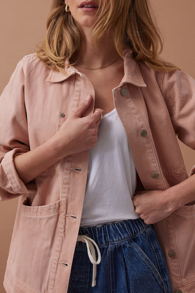Ava Chore Shacket, WASHED PINK