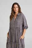 Tiered Shirt Dress In Rescue Check, LATTE CHECK