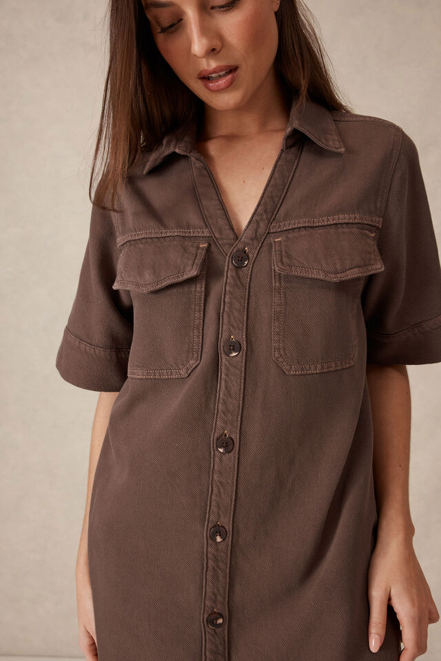 Relaxed Shirt Dress, MOCHA TWILL