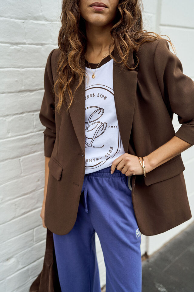 Stevie Slouchy Tee, WHITE/CHOC SPORTS LOGO