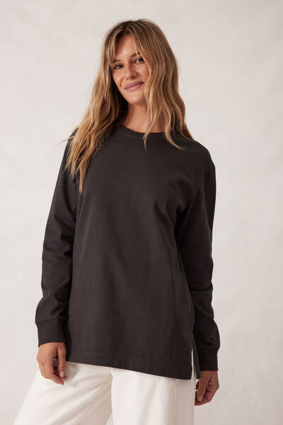 Longline Long Sleeve Cuff Tee, PHANTOM/BLACK MONOGRAM EMBROIDERY