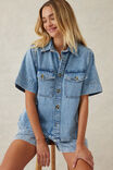 Short Sleeve Boxy Shirt, VINTAGE BLUE DENIM - alternate image 6