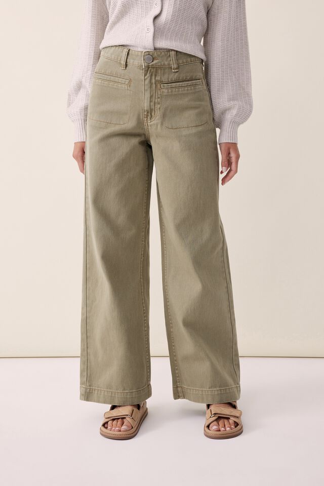 Wide Leg Pocket Jean, FOG GREEN RESCUED COTTON