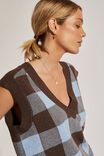 Soft Knit Checkered Vest In Recycled Blend, BITTER CHOC BLUE SHADOW CHECK - alternate image 2