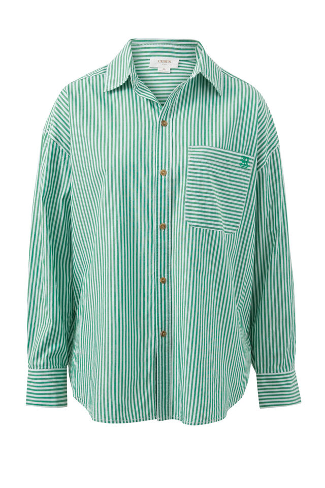 Peta Oversized Shirt, KELLY GREEN WHITE STRIPE