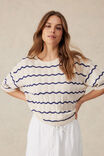 Short Sleeve Wavy Stripe Knit, ECRU/COLLEGE BLUE - alternate image 1