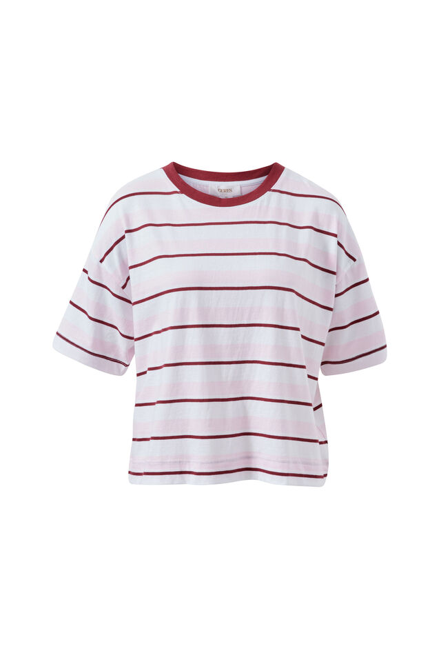 Brea Boxy Tee, SUNFADED PINK/MULBURRY STRIPE
