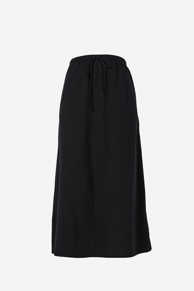 Bias Midi Skirt In Organic Cotton Linen Blend, BLACK