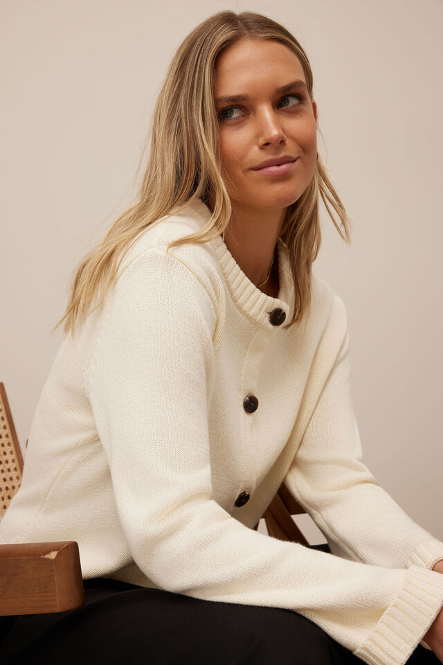 Nelly Long Sleeve Knit Cardi, EGGSHELL