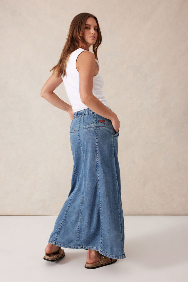 Panelled Maxi Skirt, WORN BLUE DENIM