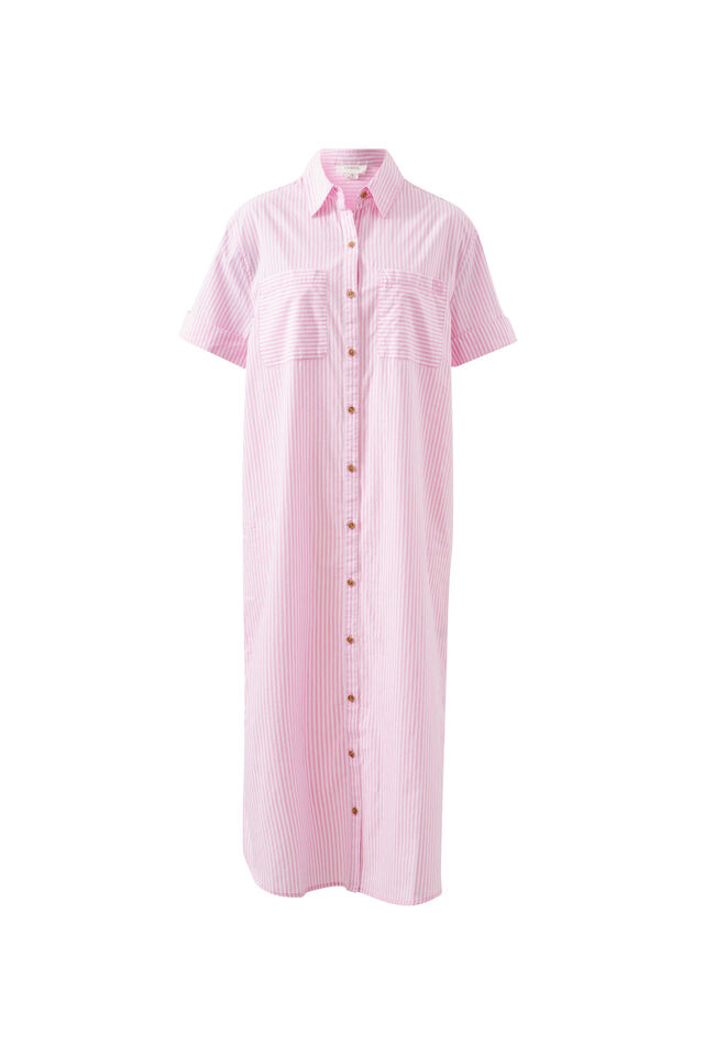 Hanna Midi Shirt Dress, HIBISCUS PINK STRIPE