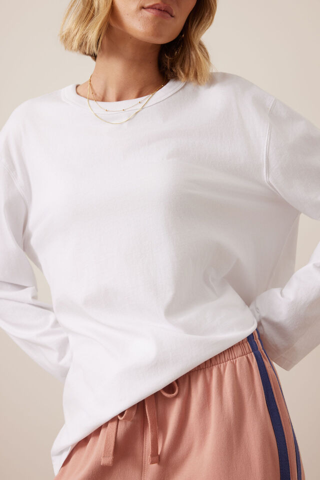 Finn Oversized Long Sleeve Tee, WHITE