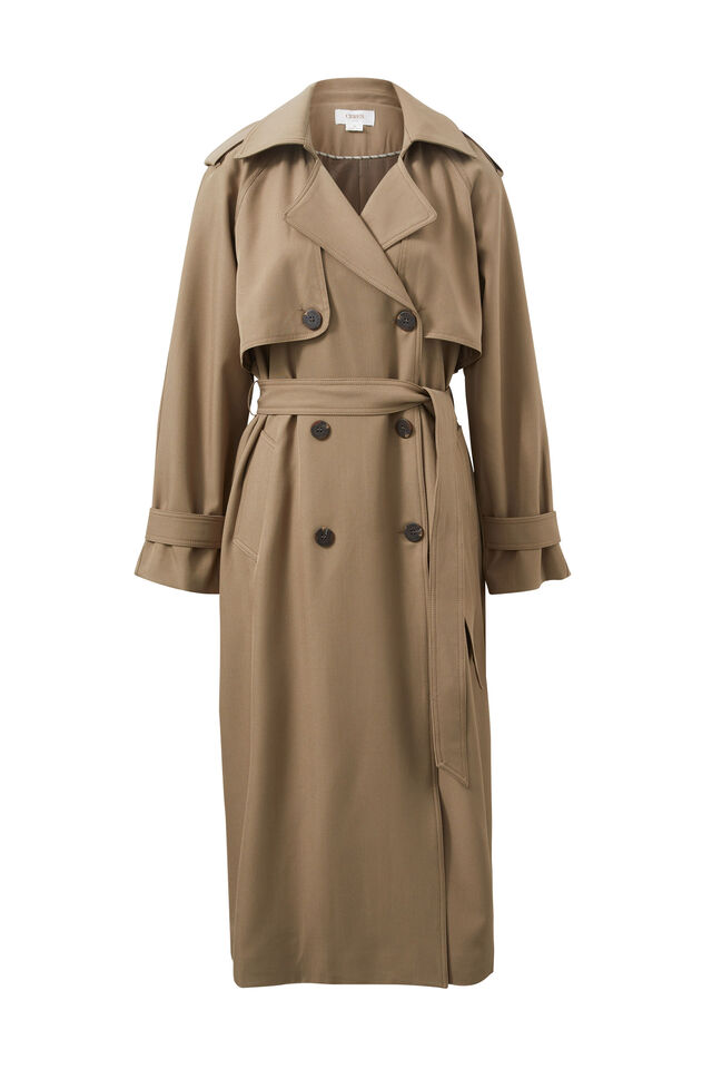 Longline Trench Coat, WARM TAUPE