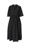 Midi Wrap Dress In Cotton Linen Blend, BLACK - alternate image 2