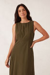 Bias Textured Cotton Midi Dress, DEEP OLIVE - alternate image 4