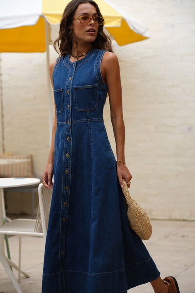 Hazel Sleeveless Midi Shirt Dress, CASPIAN BLUE