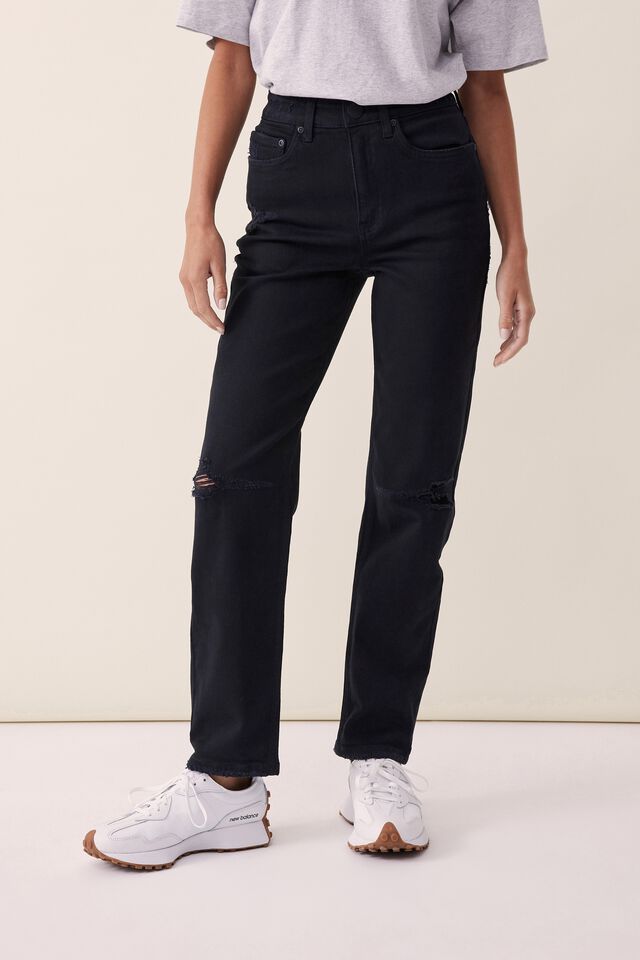 Straight Jean In Organic Cotton, BLACK DISTRESS