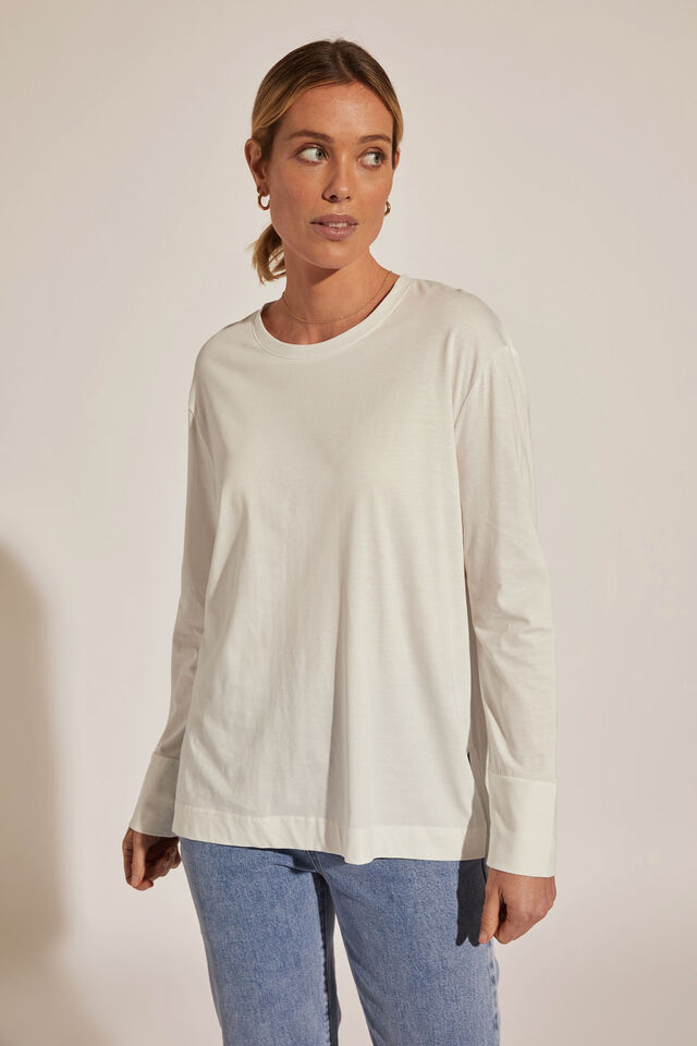 Organic Oversized Ls Cuff Step Hem Tee, WARM WHITE