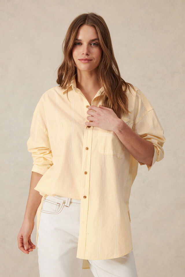 Oversized Shirt, BUTTER WHITE STRIPE ORGANIC COTTON