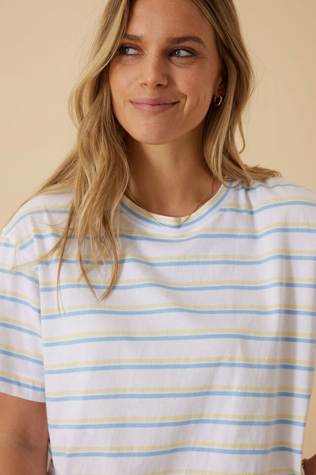 Stevie Slouchy Tee, POWDER BLUE/SUNNY YELLOW STRIPE