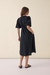 Pintuck Midi Dress In Cotton Linen Blend, BLACK - alternate image 3