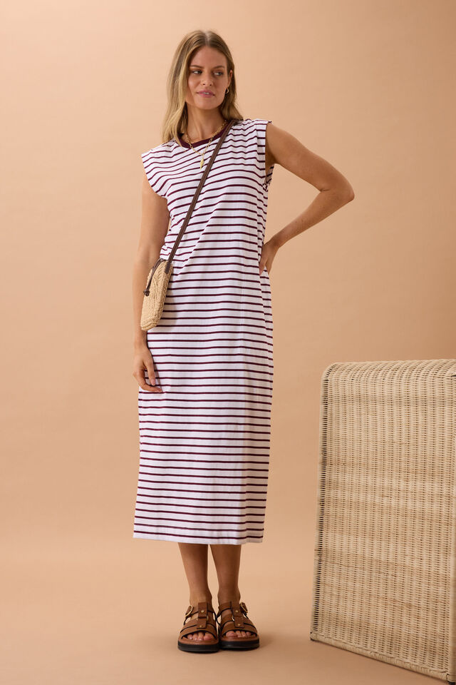 Paloma Dress, WHITE/POMEGRANATE STRIPE