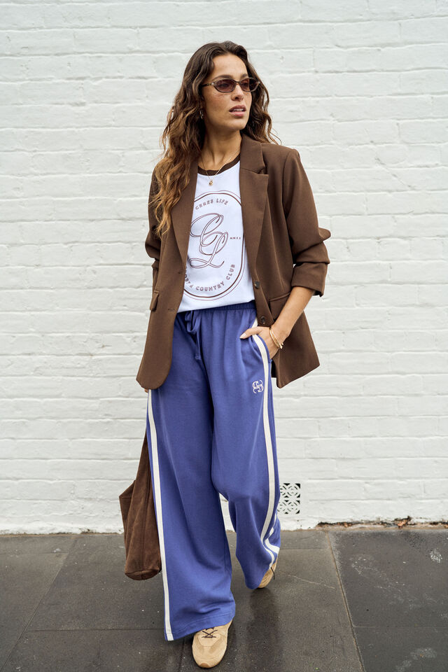 Gigi Wide Leg Terry Trackpant, WASHED NAVY SIDE STRIPE