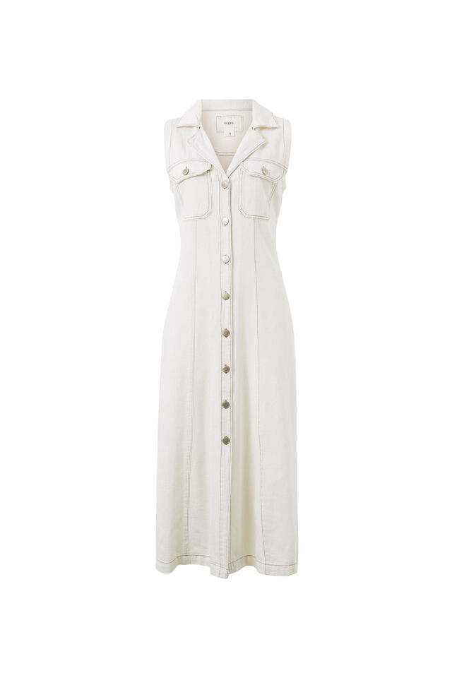 Sleeveless Panelled Midi Shirt Dress, FRESH ECRU TWILL